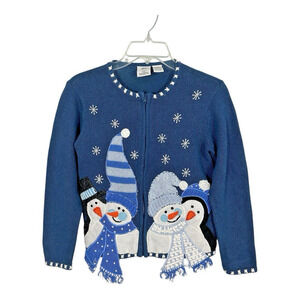 Tiara Girls Holiday Sweater Christmas Snowmen Penguin Embellished Sizd 8/10 M